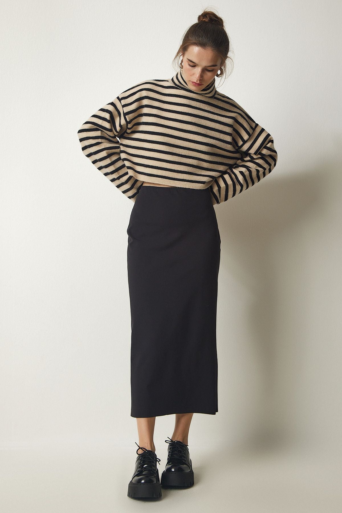 Female Black Slip Elastic Knitting Modal Skirt FN03140