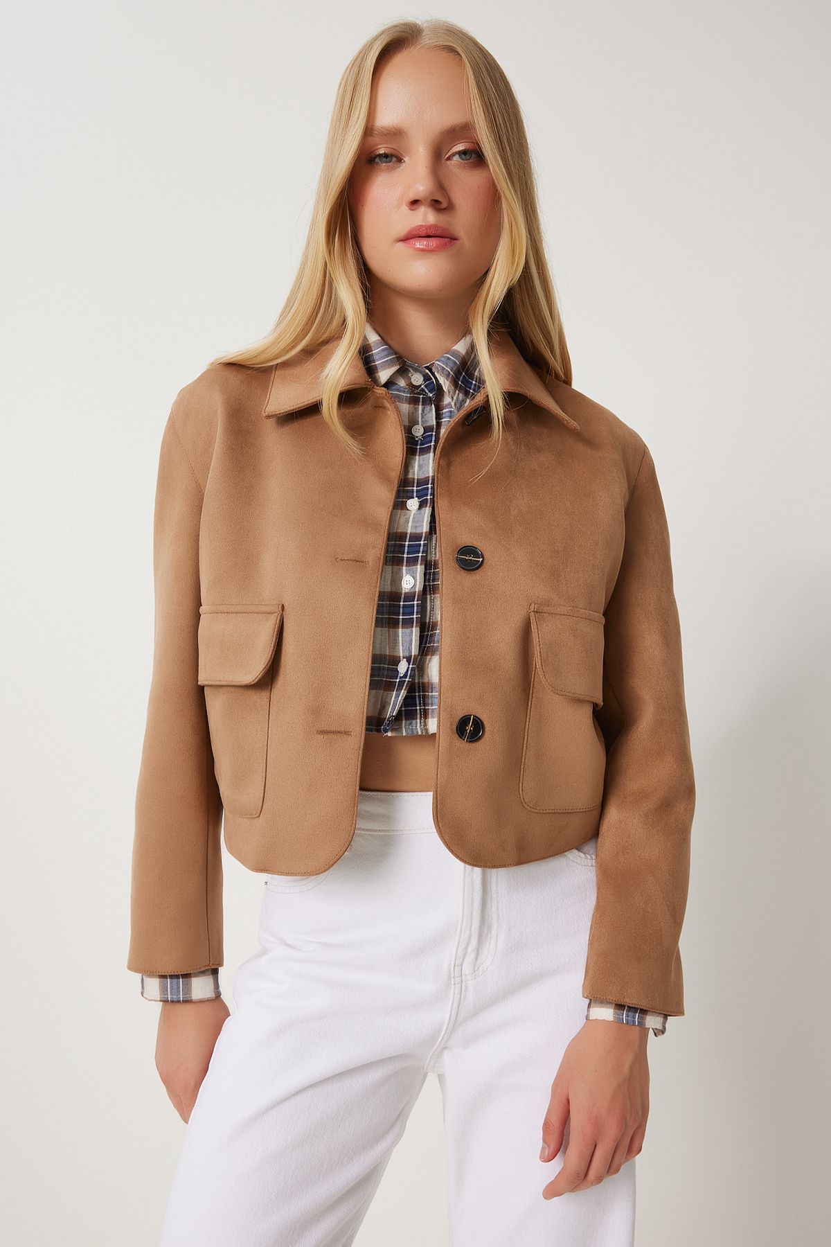 Female mink wide pocket suede jacket FK00011