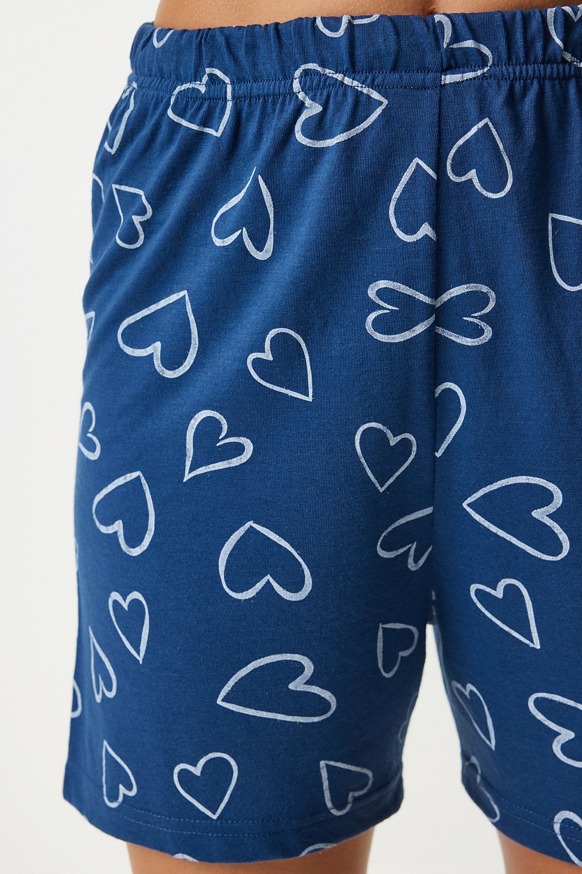 Female navy blue patterned viscose shorts T-shirt pajama set EC00045