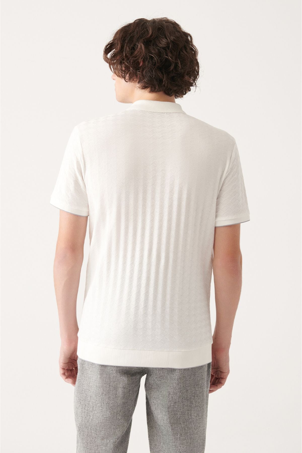 Men's White 100 %Cotton Zipper Polo Yaka T-shirt A31y1165