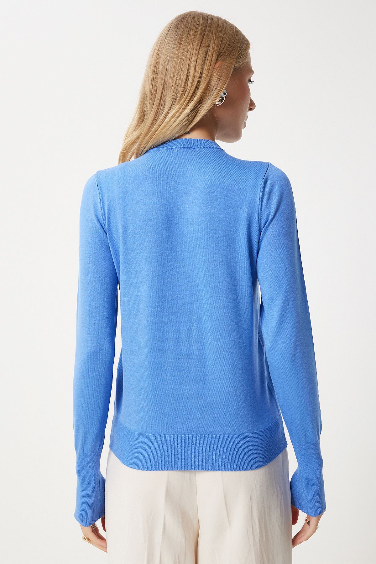 Woman Blue Soft textured seasonal knitwear cardigan kl00008