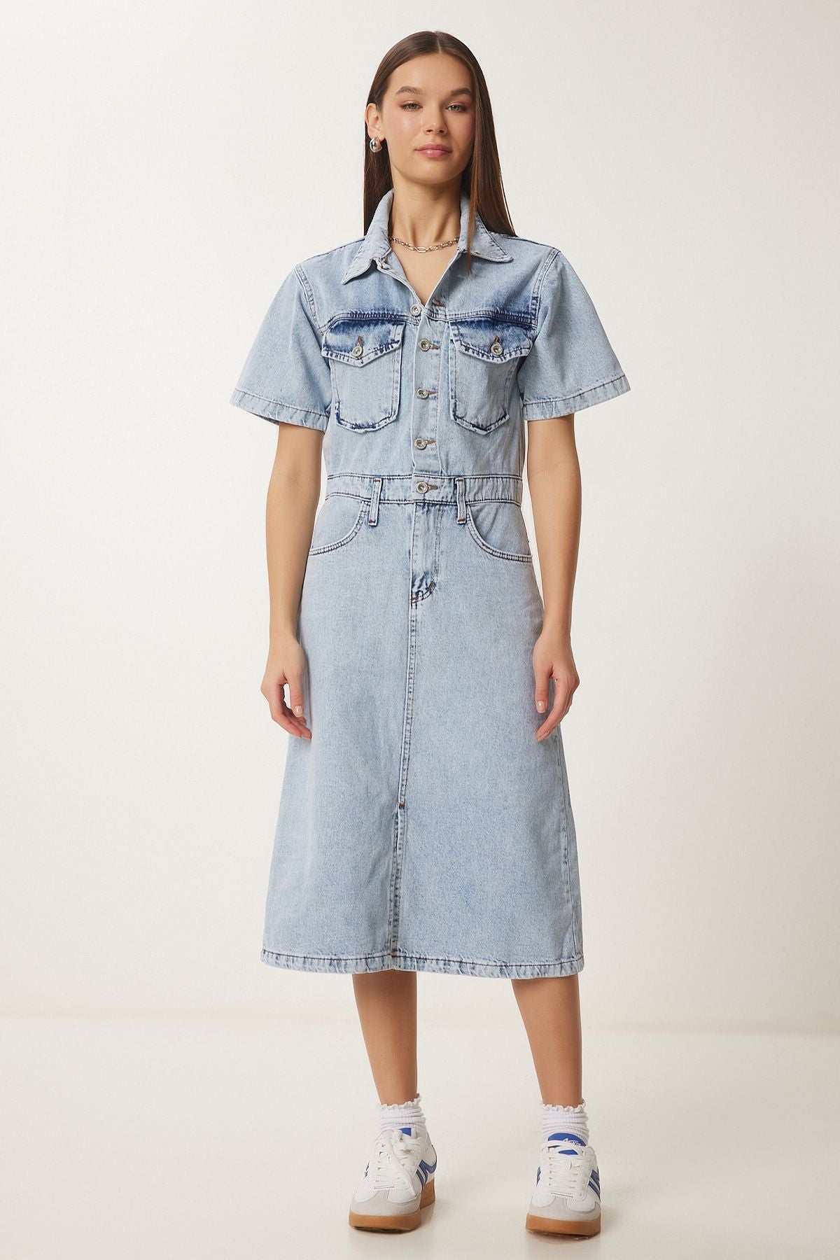 WOMEN'S MIDDLE BLUE SPEED DENİM Dress RV00185