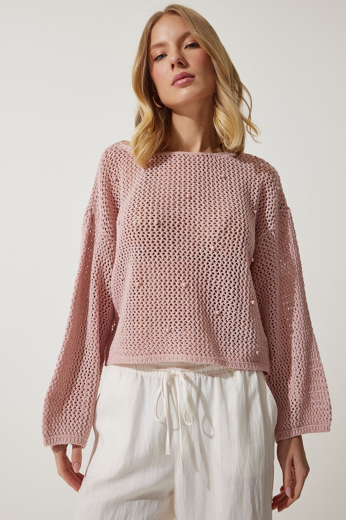 Female Powder Pearl Detailed Offer Mevsim Triko Sweater MW00146