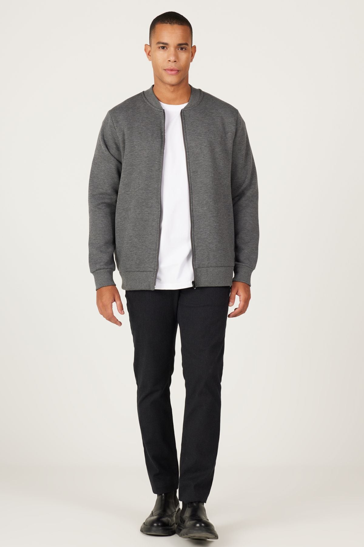 Men's anthracit-melanj standard fit Normal Cut Içi Polar 3 IP College Cotton Cotton Sweatshirt