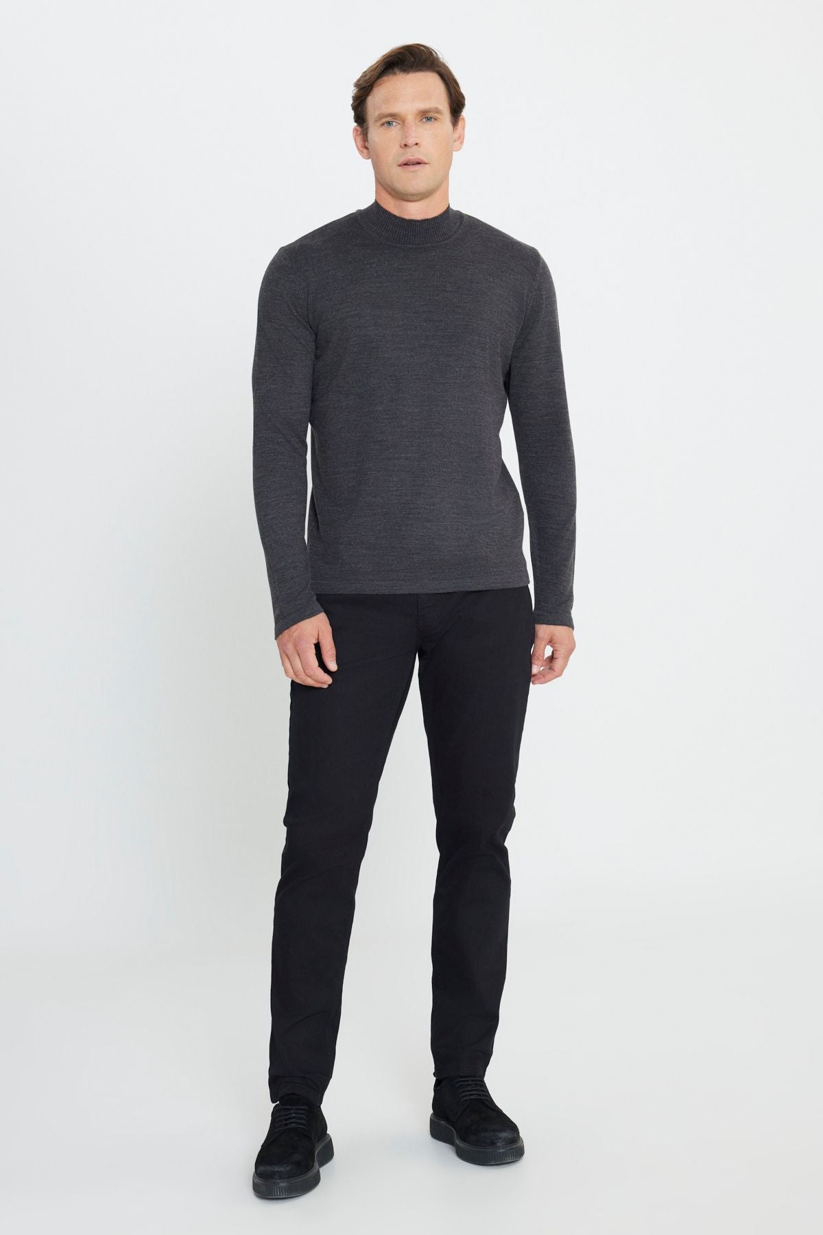 Men's anthracite-melanj Flash Standard Fit Normal Cut Half Fisherman Yaka Knitwear Kazakh