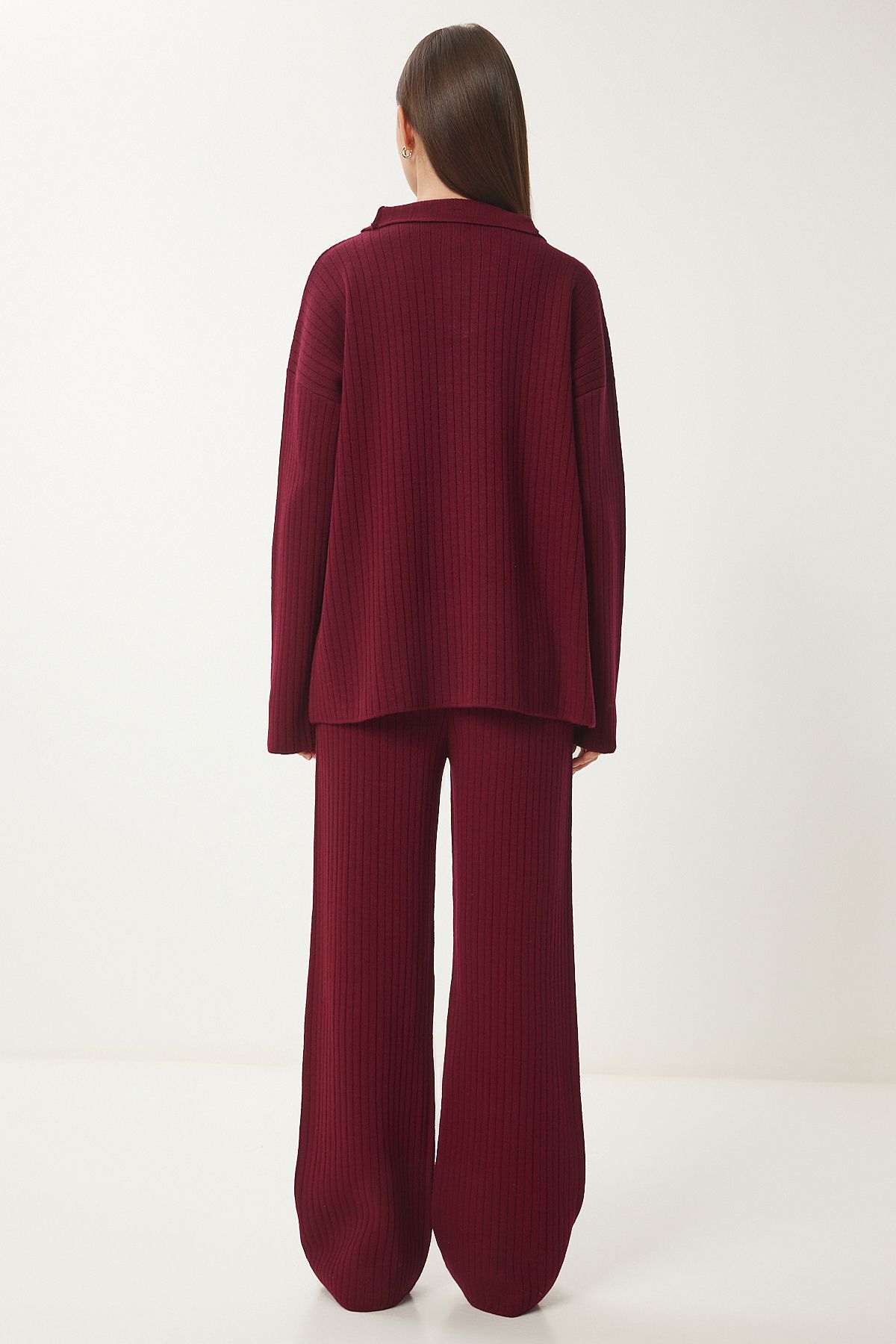 Female Bordeaux Zippered Cry Sweater Pants Set PF00105