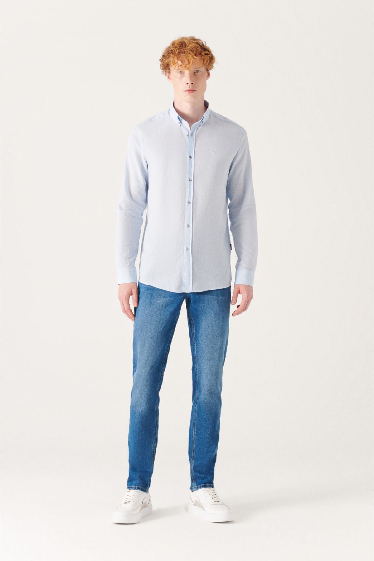 Men's Blue 100 %Cotton Futter Soft key buttoned collar shirt E002206