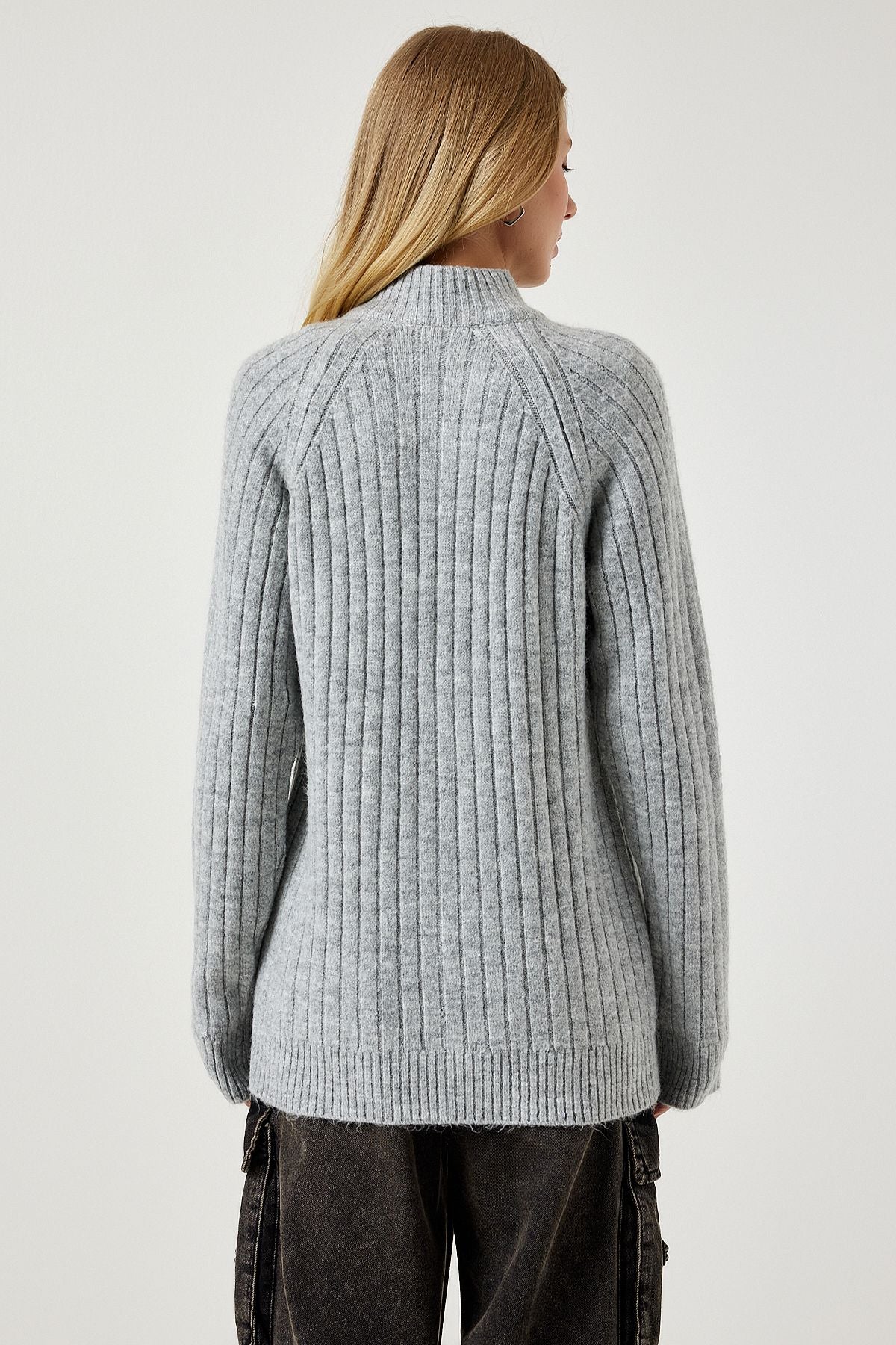 Women's Gray Zippered knitwear cardigan DD01301