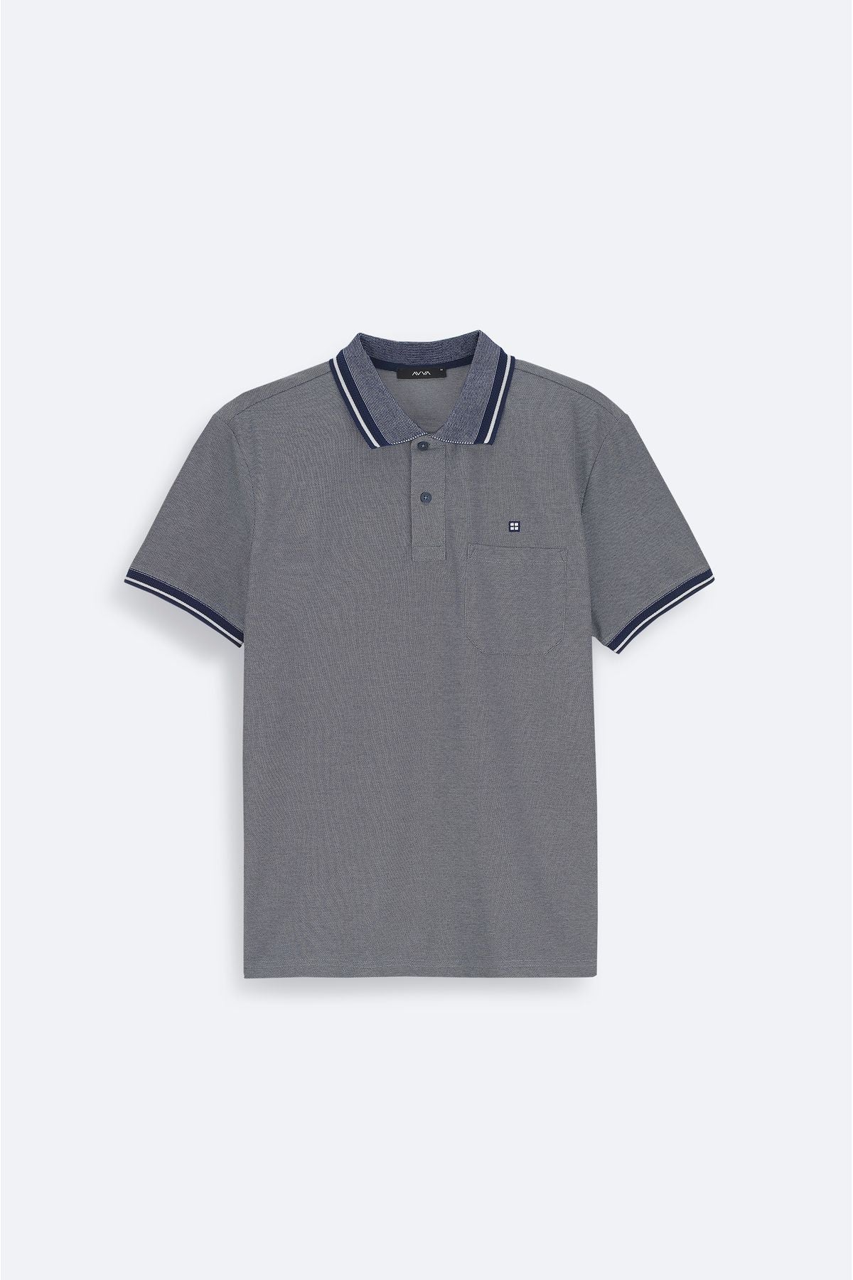 Men's Navy Blind Curlled Neck Pocket 2 Button Polo Yaka T-Shirt E001031