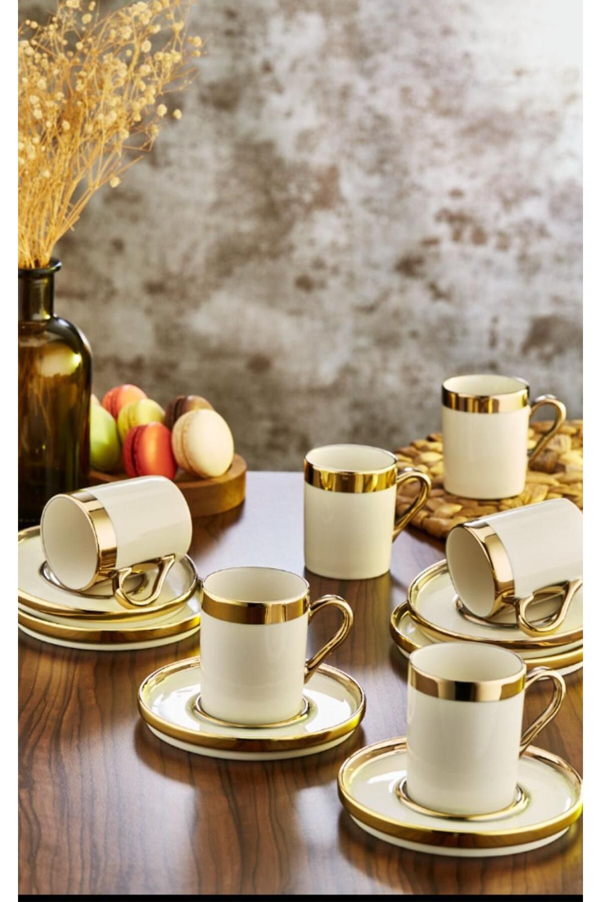 Gözde 12 pieces 6 people gold gilding coffee cup set