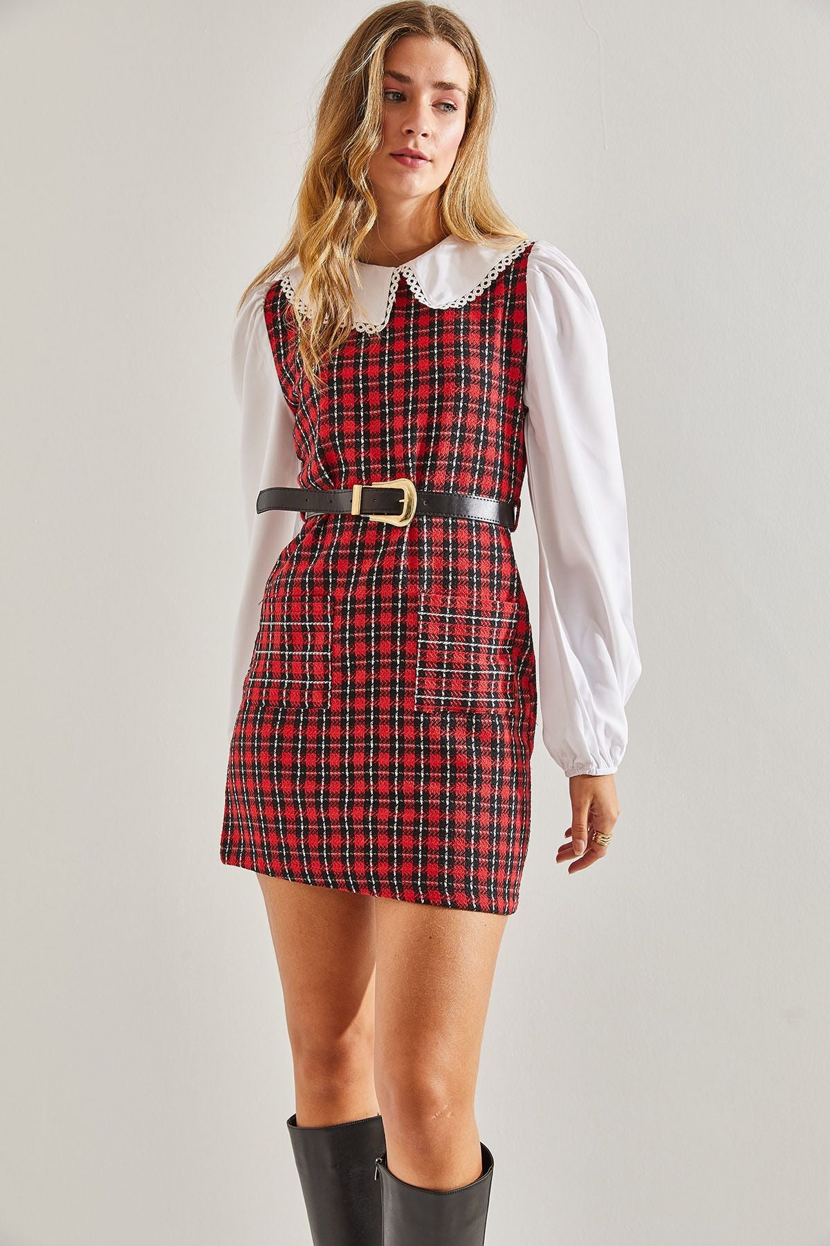 Women Arched Eco -Patterned Collar Dress