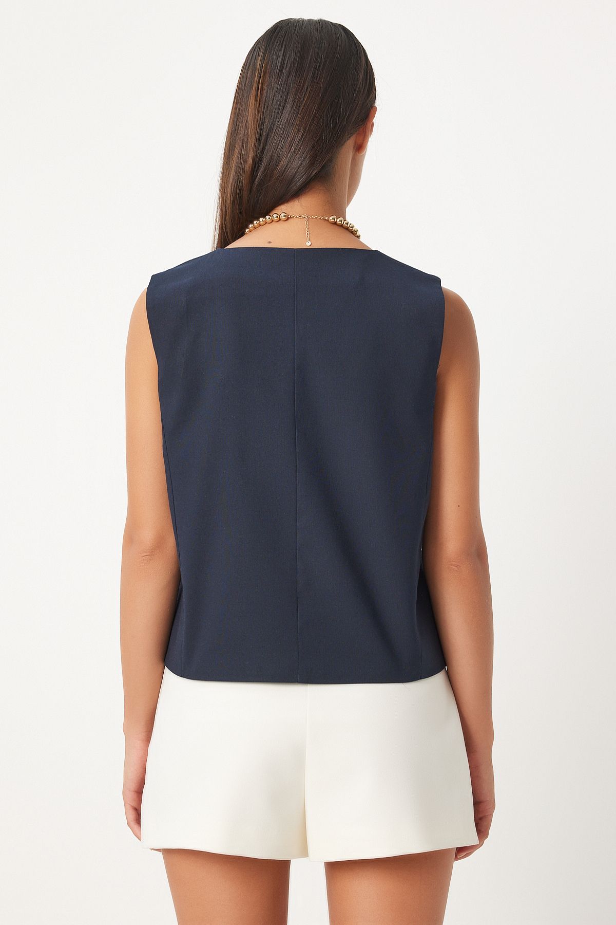 Woman Navy Blue V -Yaka Viscose Vest To00145