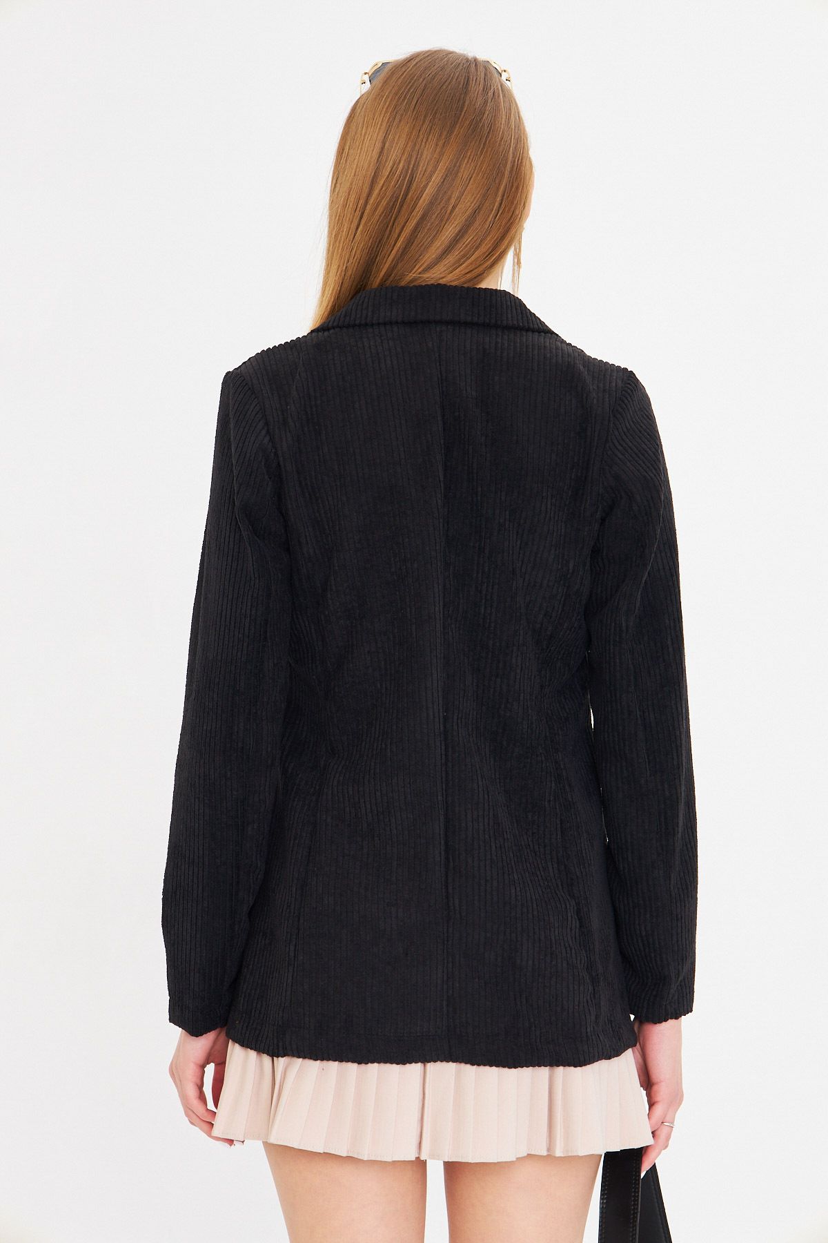 Woman Black Single button Velvet Jacket ARM-25K001108