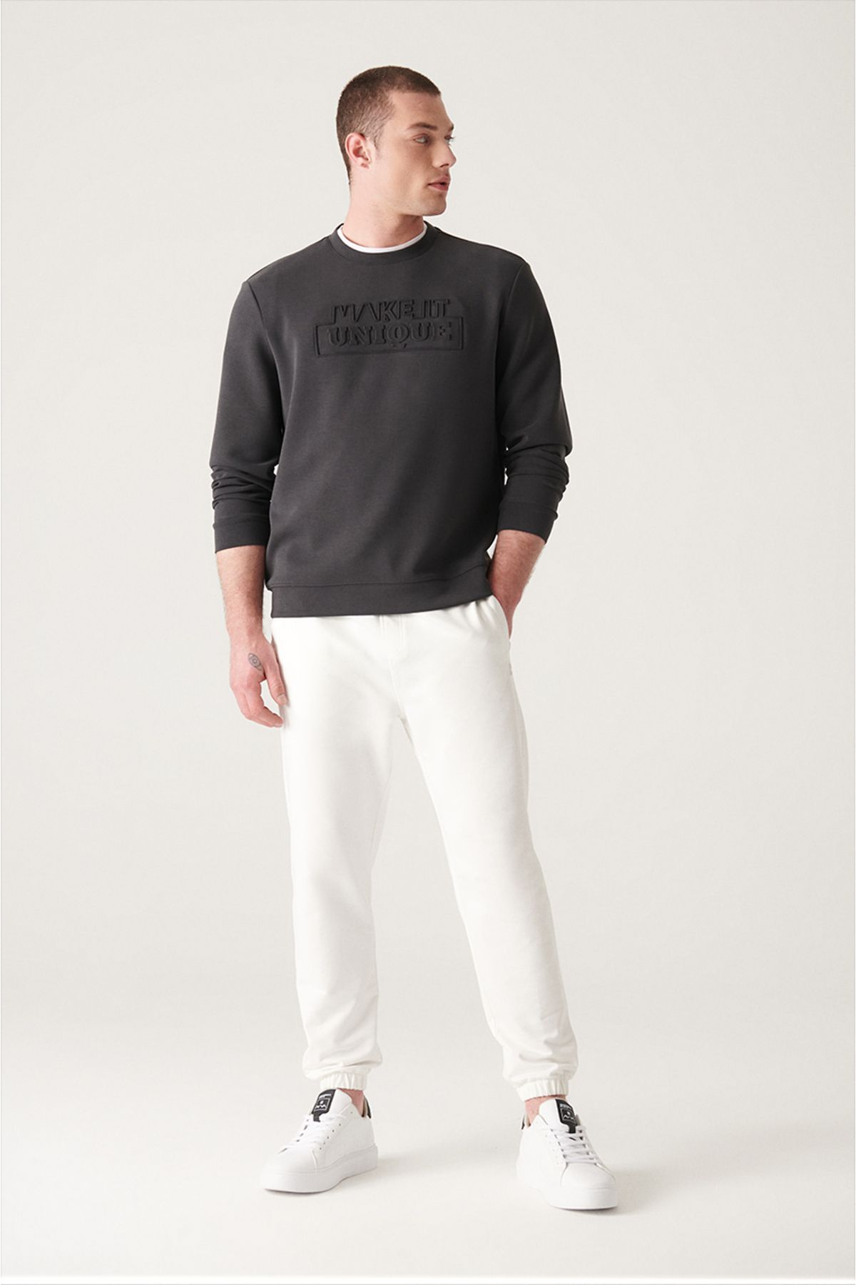 Men's Ecru Waist Lacıklı Side Pocket Paçası 2 -IP Cotton Tracksuit Six E003403