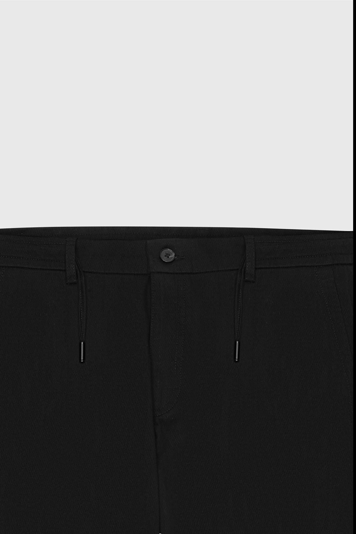 Men's black oversize with plenty of cut waist -tied cotton flexible Achaened side pocket pants