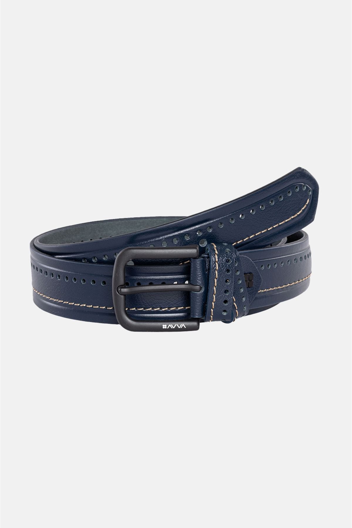 Men's Navy Blue Patterned 100 %Leather Belt A31y9321