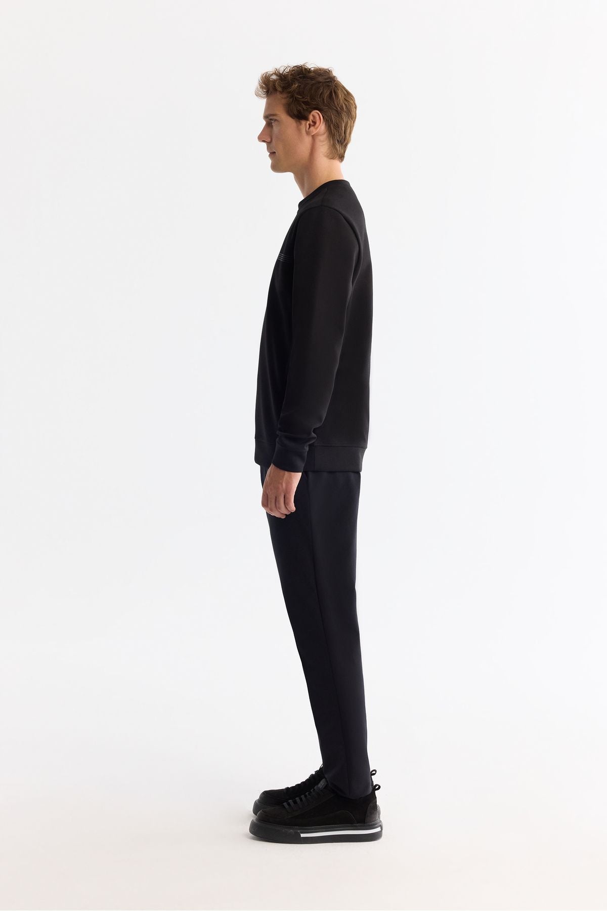 Erkek Siyah Bisiklet Yaka Pamuklu Baskılı Elastan Sweatshirt A42y1267