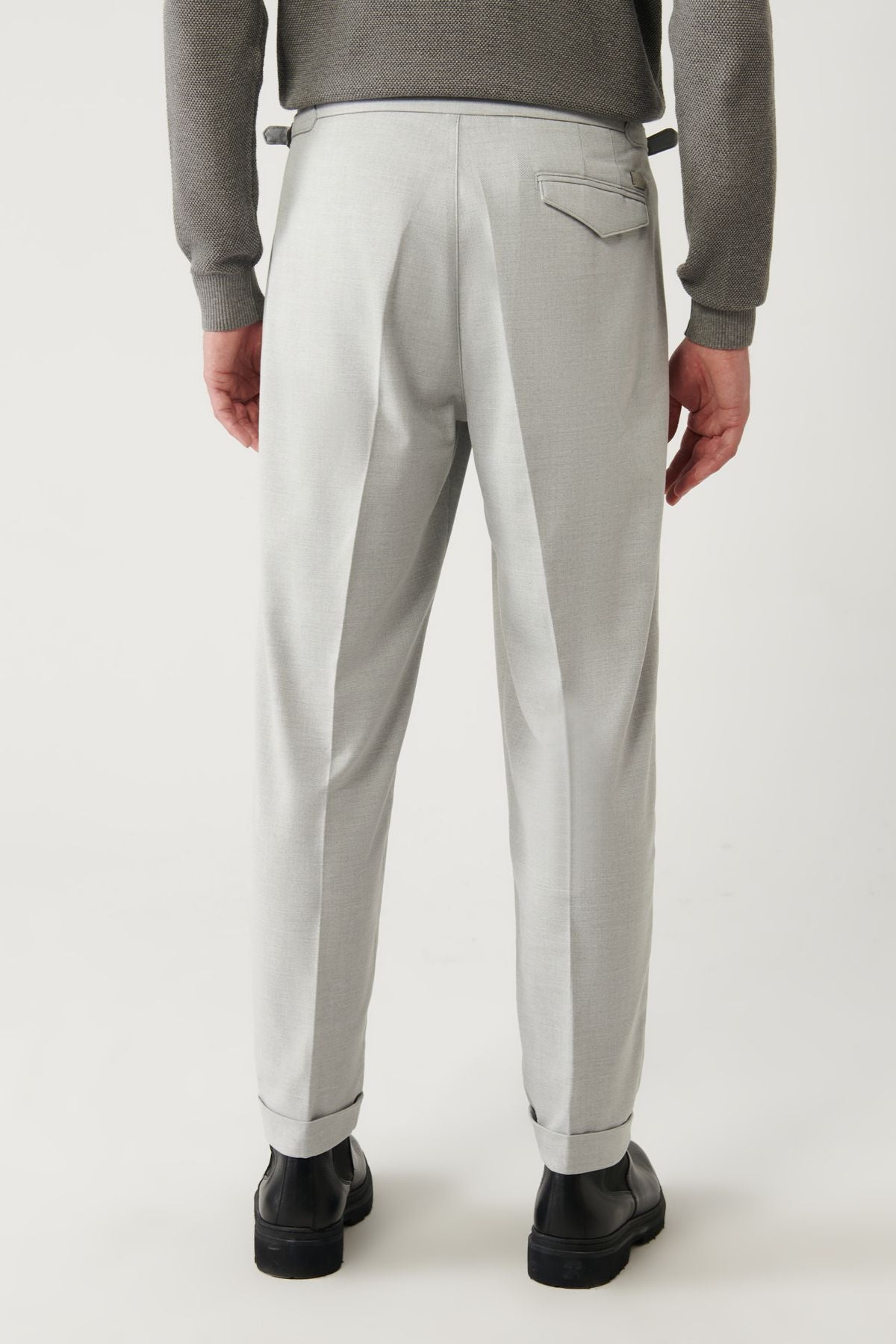 Men's light gray pleated double trousers A32y3084