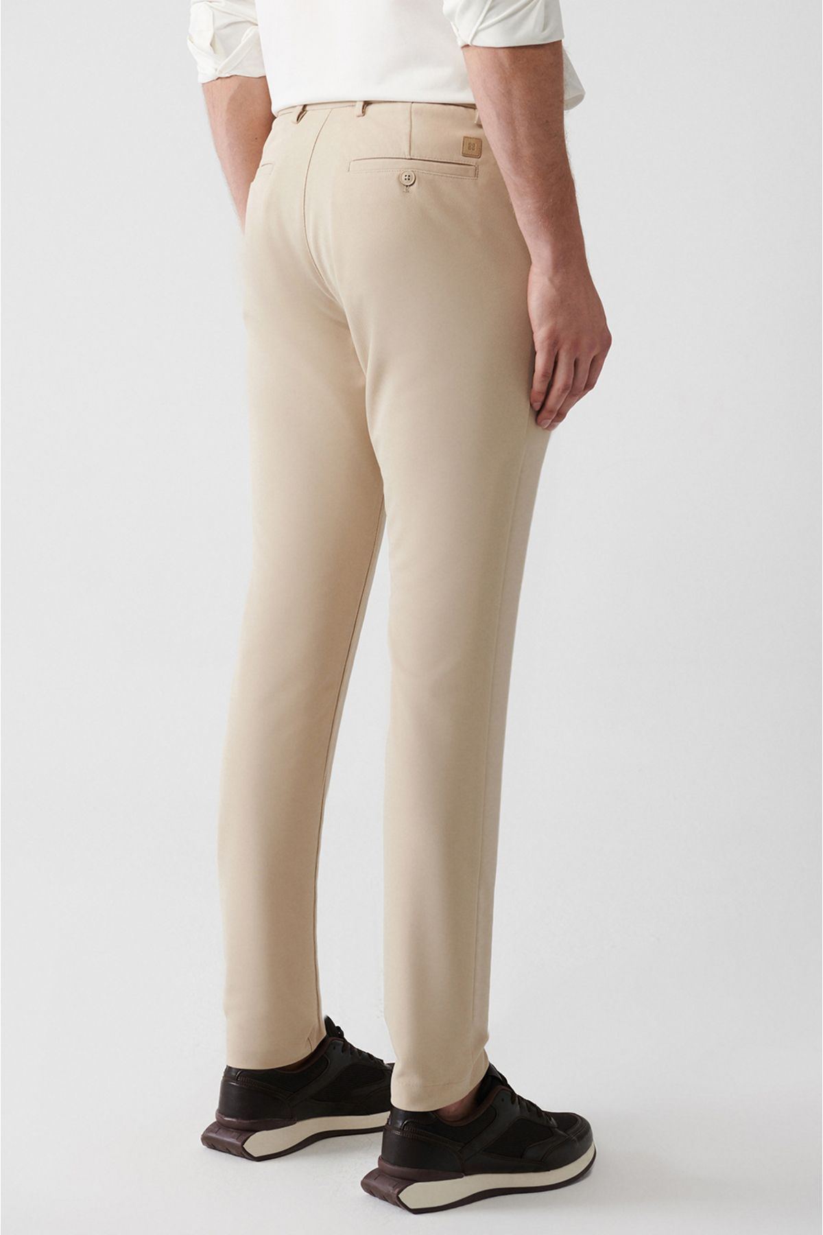 Men's Beige Side Amest Jersey Fabric Pants B003200