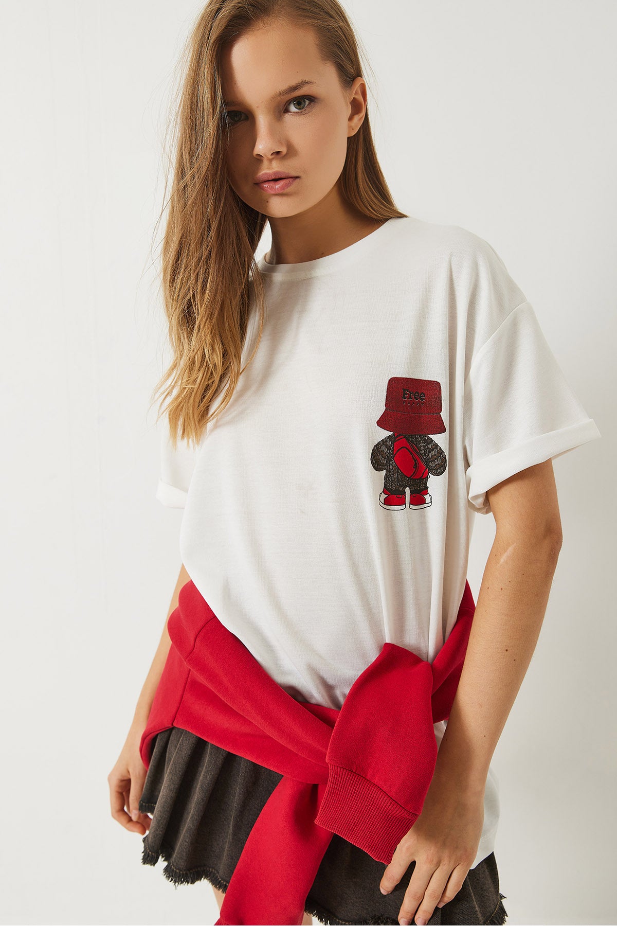 Women's Back Print Detailed Crew Neck Oversize T-Shirt 3085 60283077