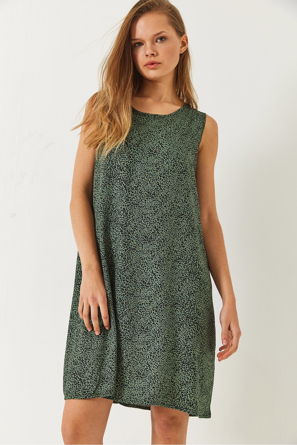 Women's Thick Strap Patterned Short Viscose Dress 60261473