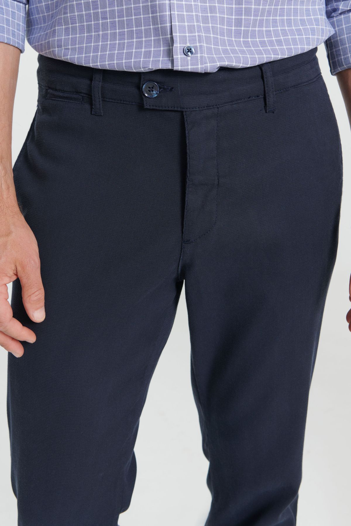 Men's navy blue comfort fit comfortable cutting side pocket patterned waist waist pants