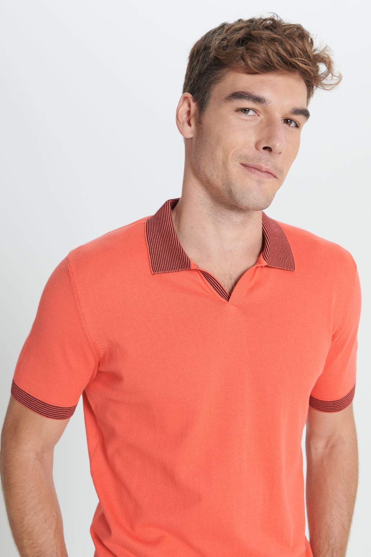 Male Coral Standard Fit Normal Cut Polo Yaka 100 %Cotton Knitwear T -shirt