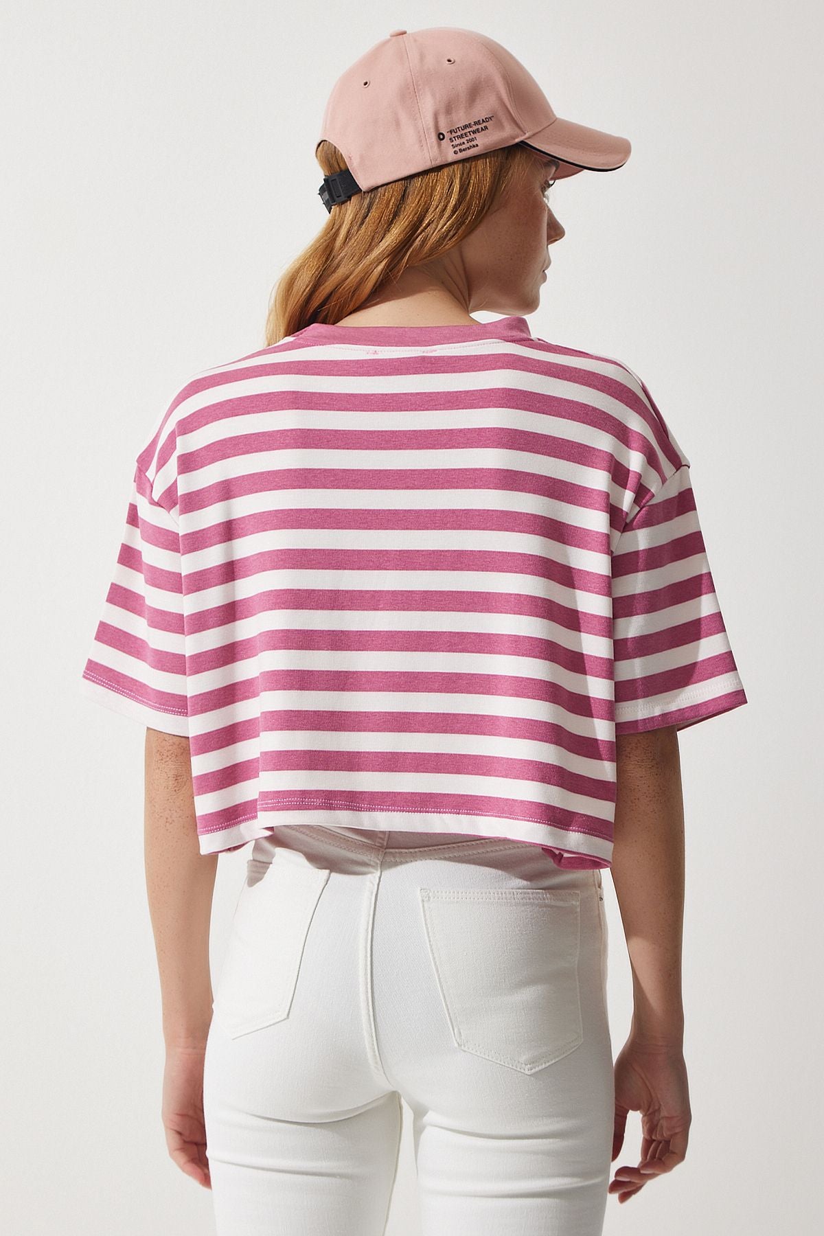 WOMEN'S ROSE KIZI BICYCLE COLLAR striped Crop knitting T-shirt CR00427