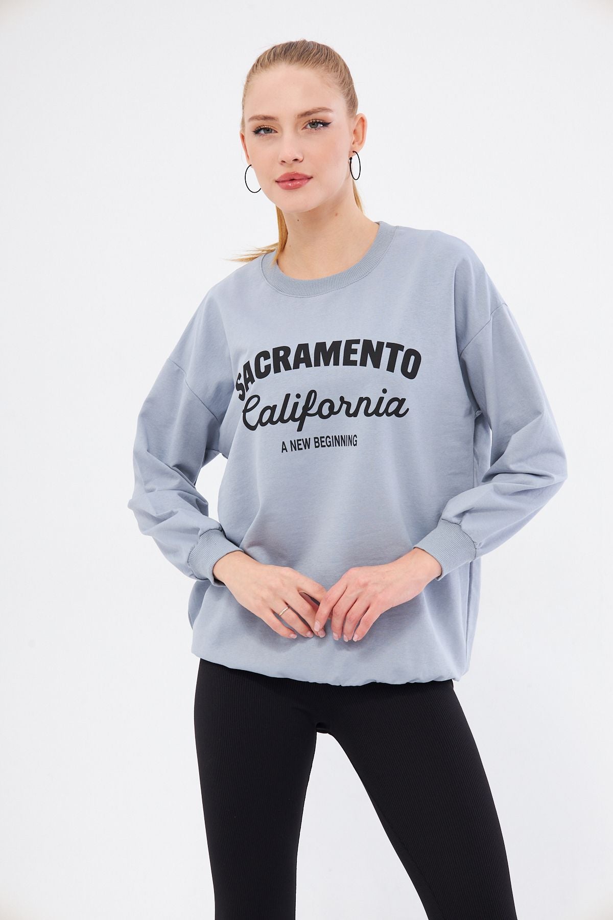 Woman Gray Sacramento Printed Oversize Sweatshirt Arm-25k001020