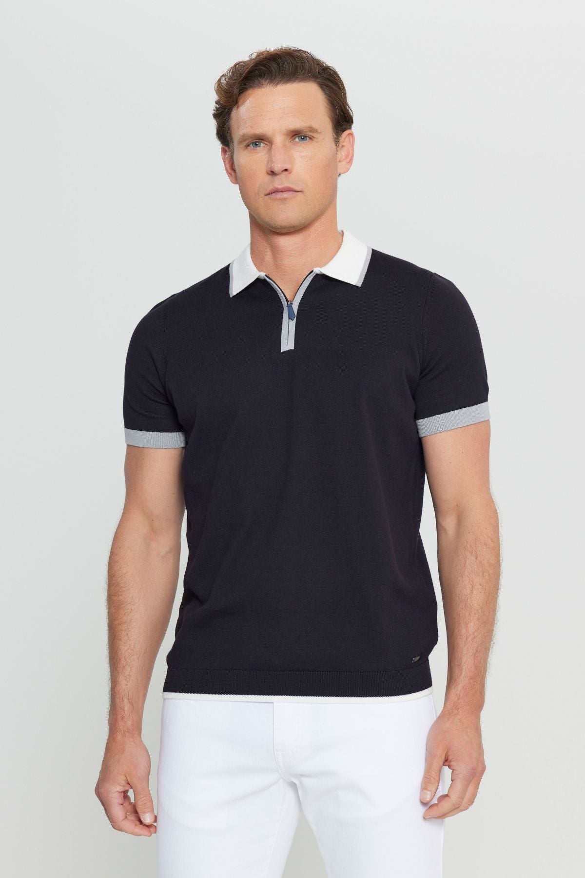 Men's Black 100 %Cotton Standard Fit Normal Cut Polico T -shirt
