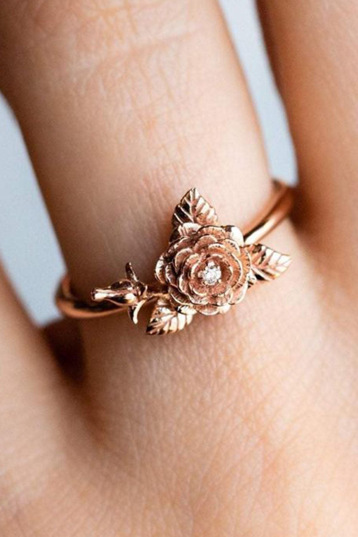 Rose Motif Stone 14k Rose Gold Coating Woman Ring