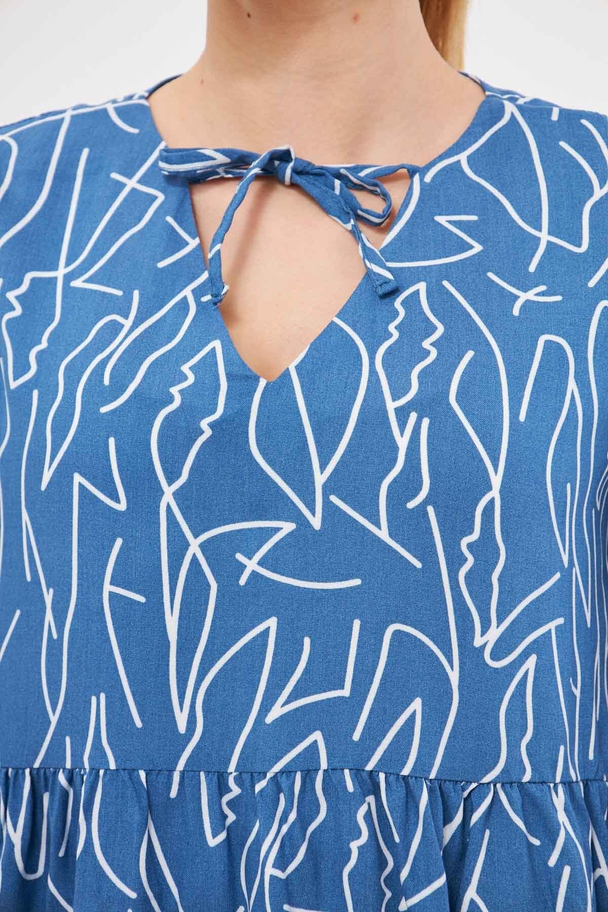 Female indigo collar binding detailed Roban Firk quarter Arm Blouse ARM-25K001044