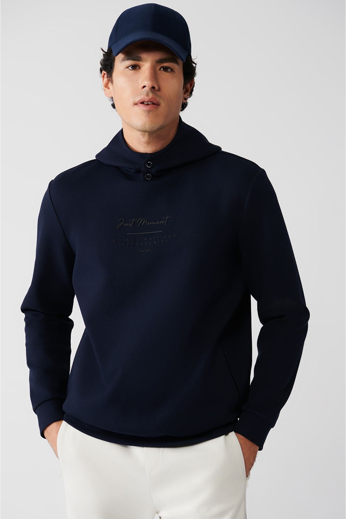 Men's Navy Blue Interlok Fabric Hooded Sweatshirt A32Y1235