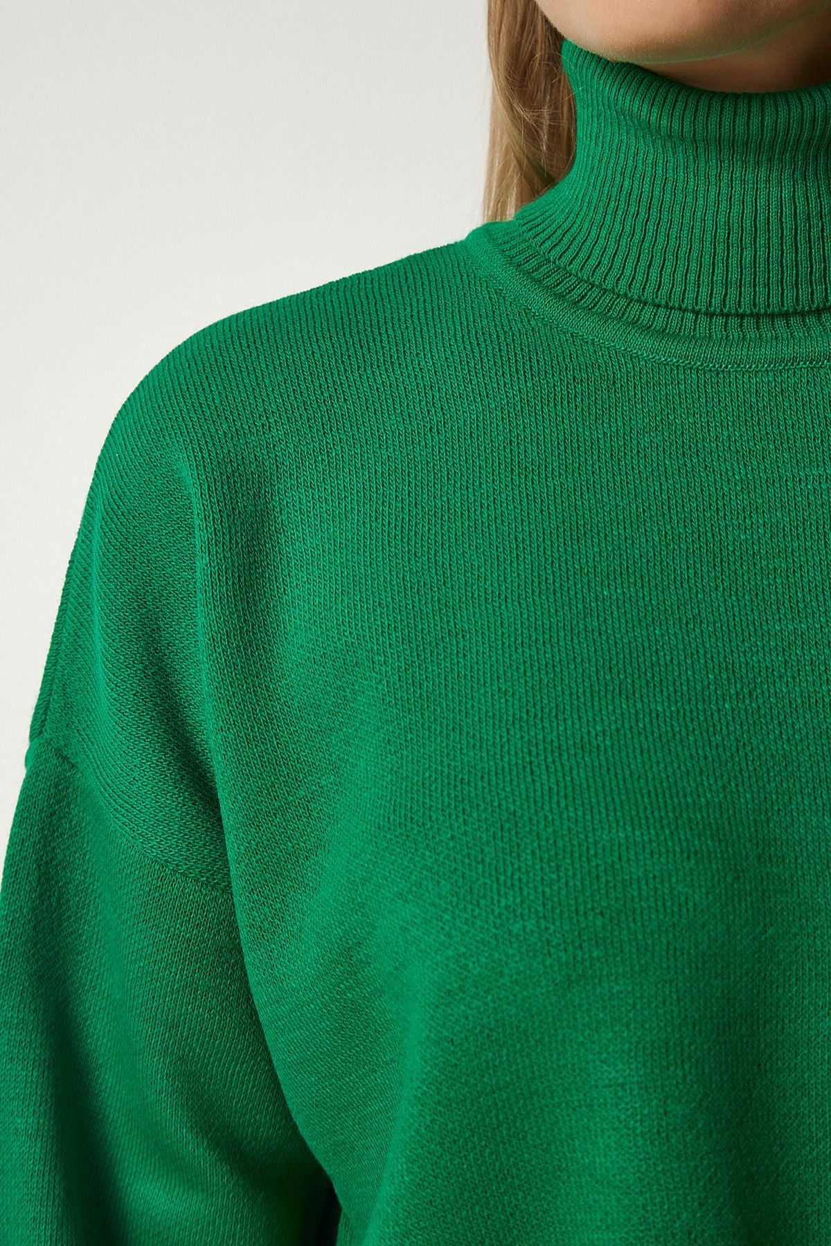 Female green fisherman collar comfortable knitwear sweater kg00007