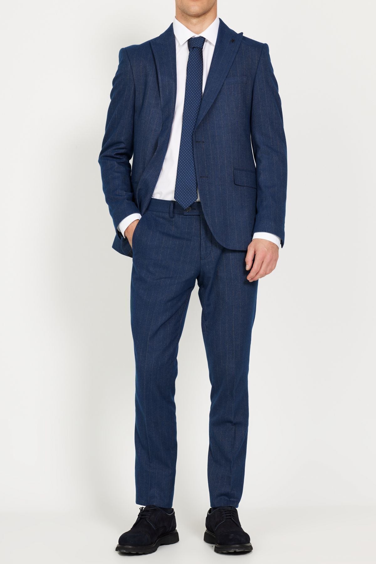 Men's Navy Extra Slim Fit Narnia Swallow Swallow Collar Striped Suit