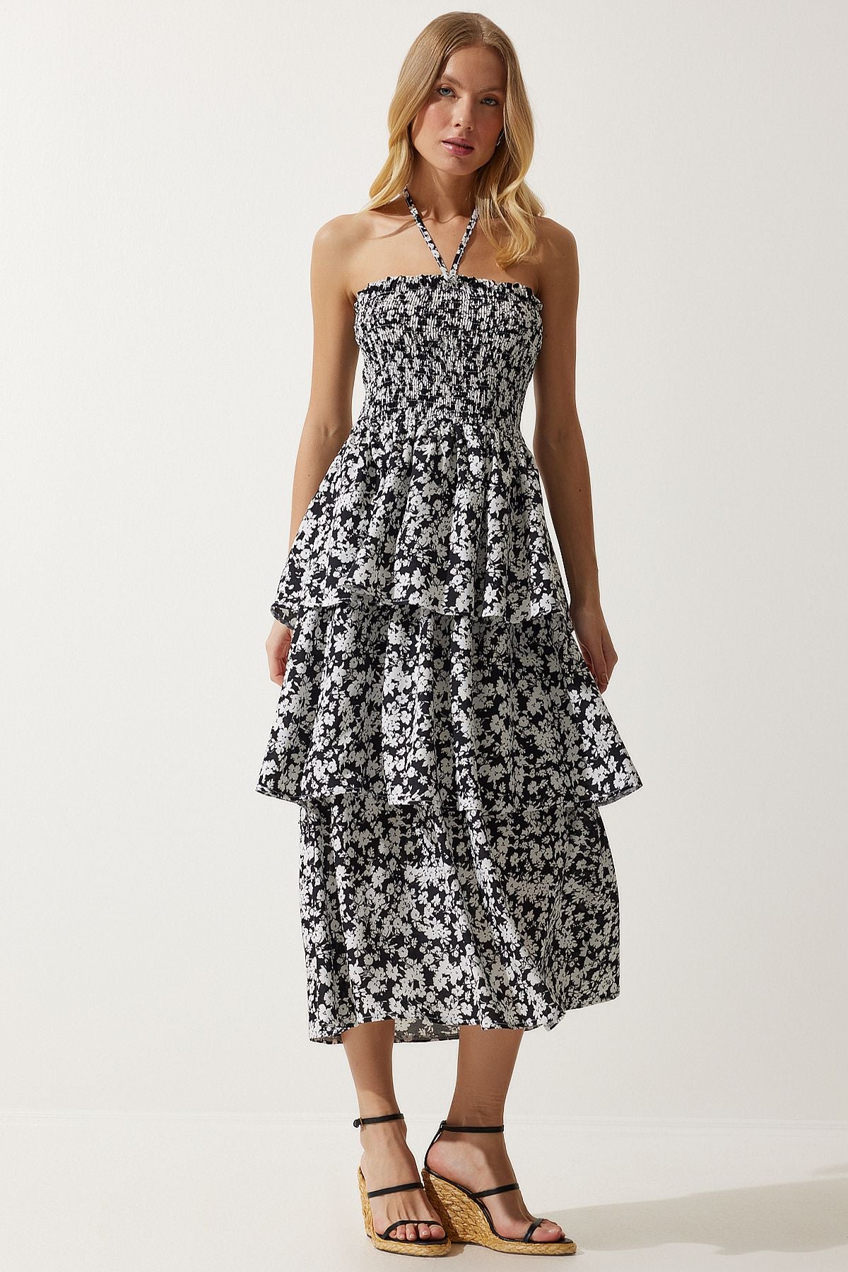 Female Black Flower Flower Summer Viscose Dress UB00226