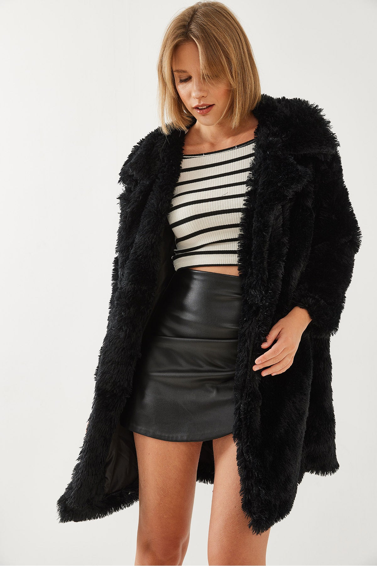 Women's Button Detailed Plush Coat 2480 60351114