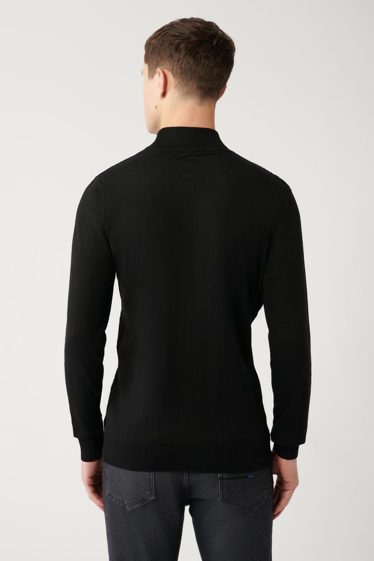 Men's black half fisherman collar cotton knitwear sweater E005106