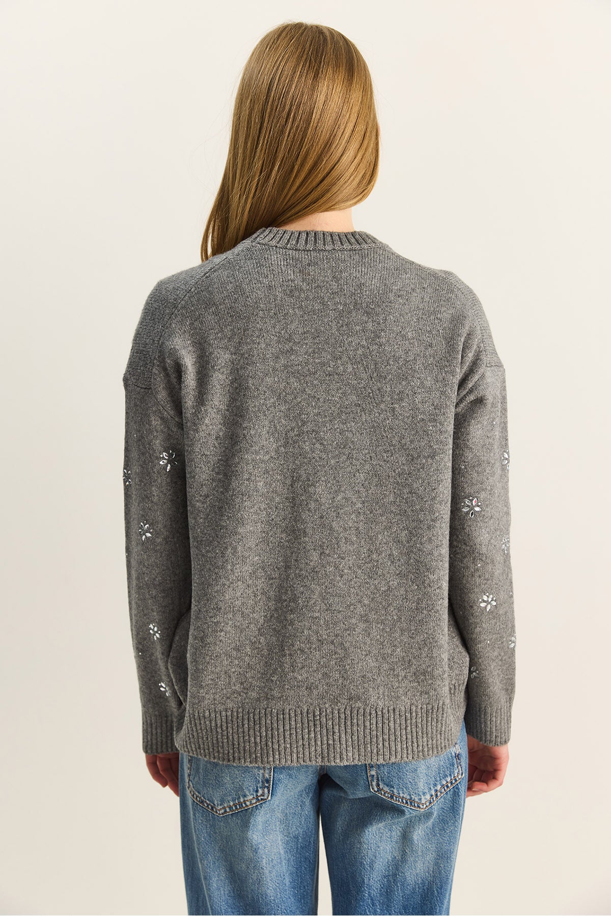 Women's Crystal Stone Detailed Knitwear Sweater TK251195 60283910