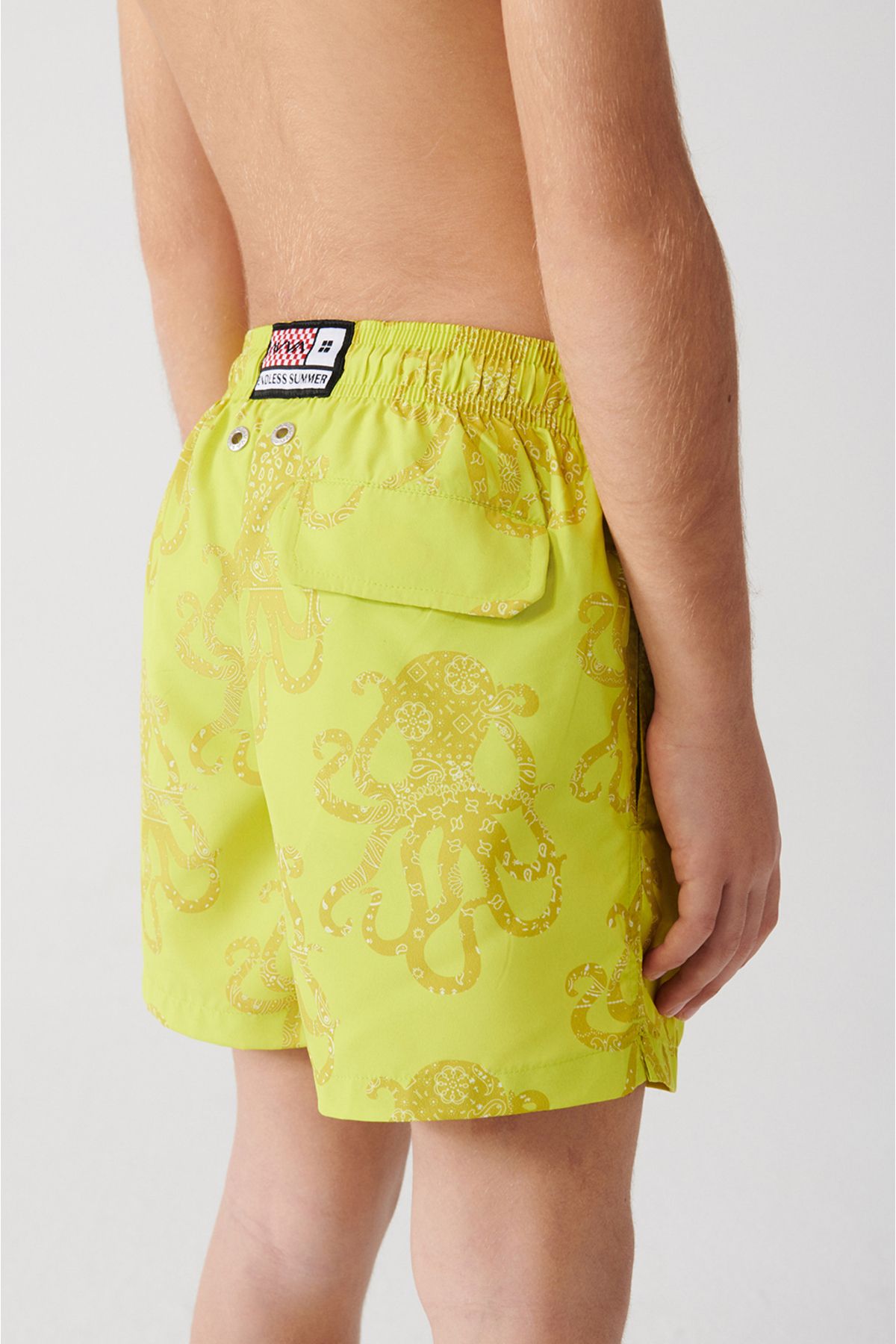 Yellow Fast Drying Octopus Printed Standard Length Children Special Boxed Comfort Fit Mayo Sea Short