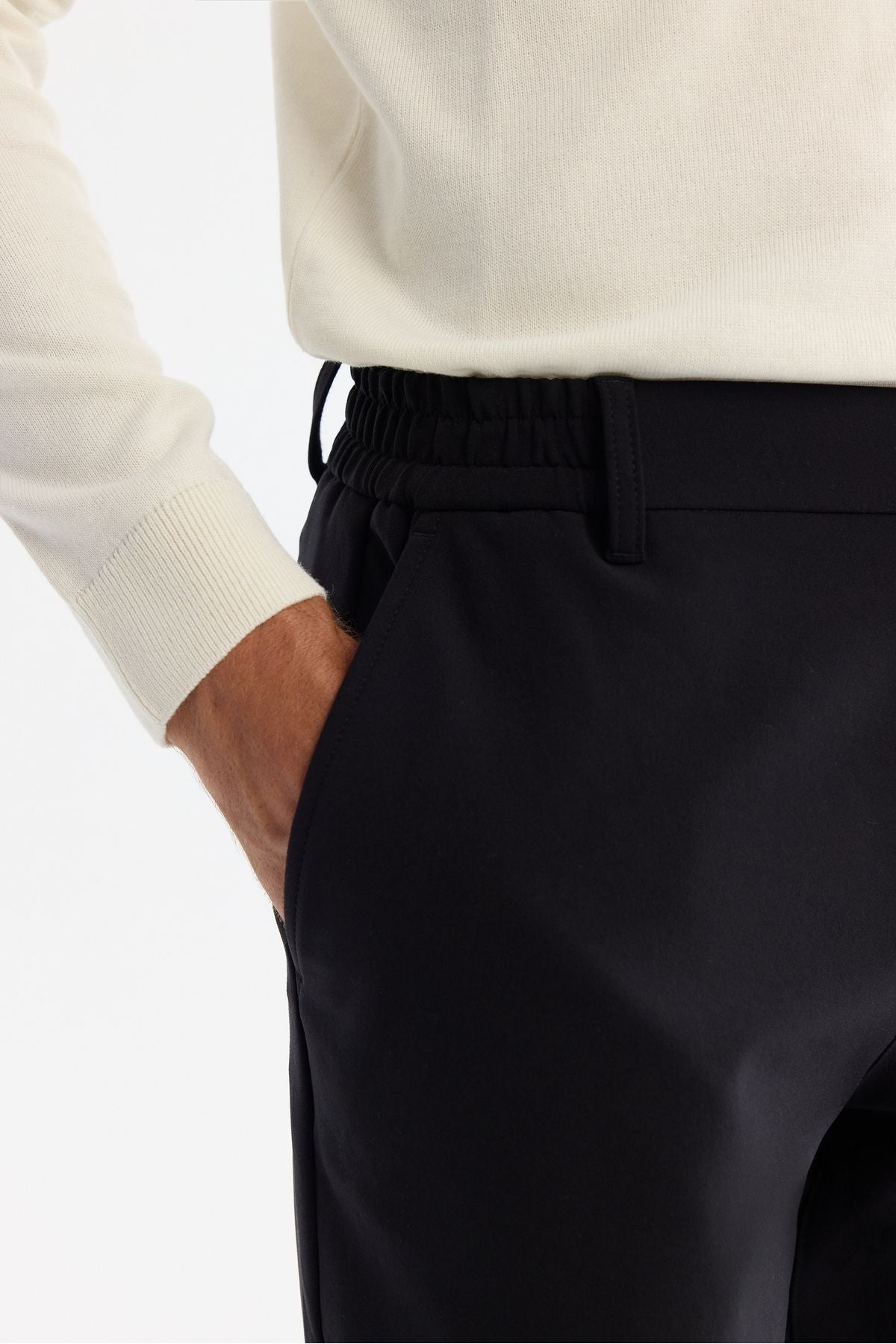 Men's Black Wrinkling Fast Drying Waist Extra Flexible Technical Fabric Pants A42Y3065