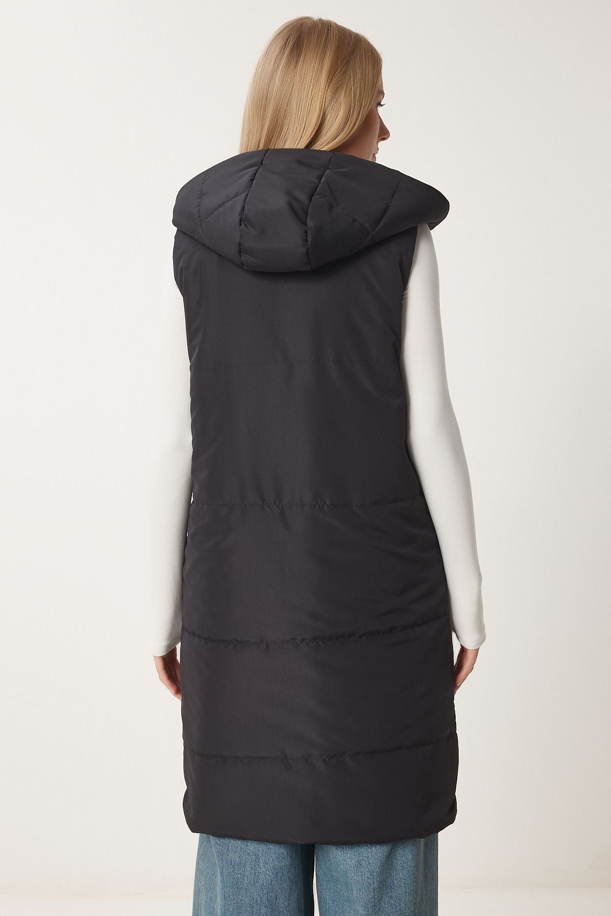 Female black beige hooded double -sided swelling vest NT00437