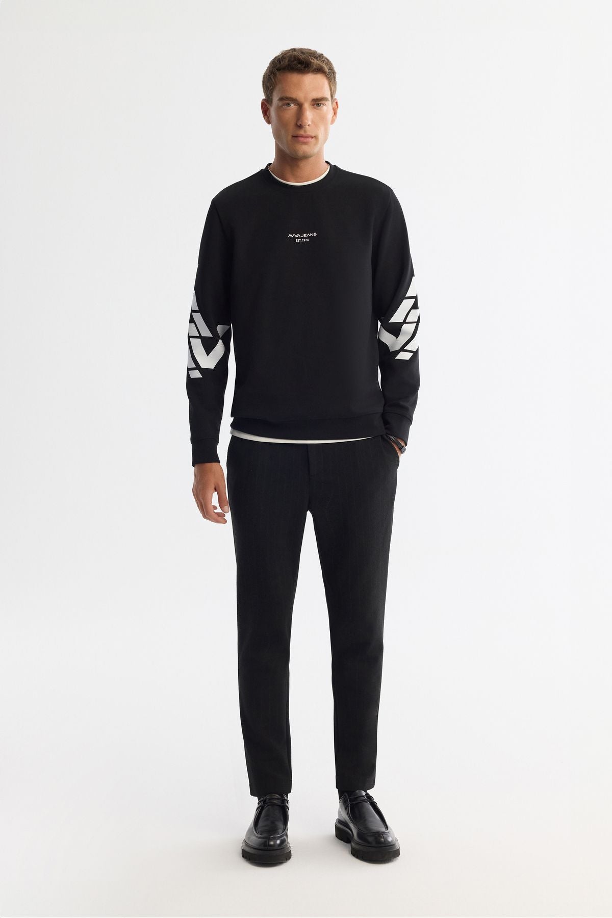 Men's black bike collar cotton printed elastan sweatshirt a42y1256