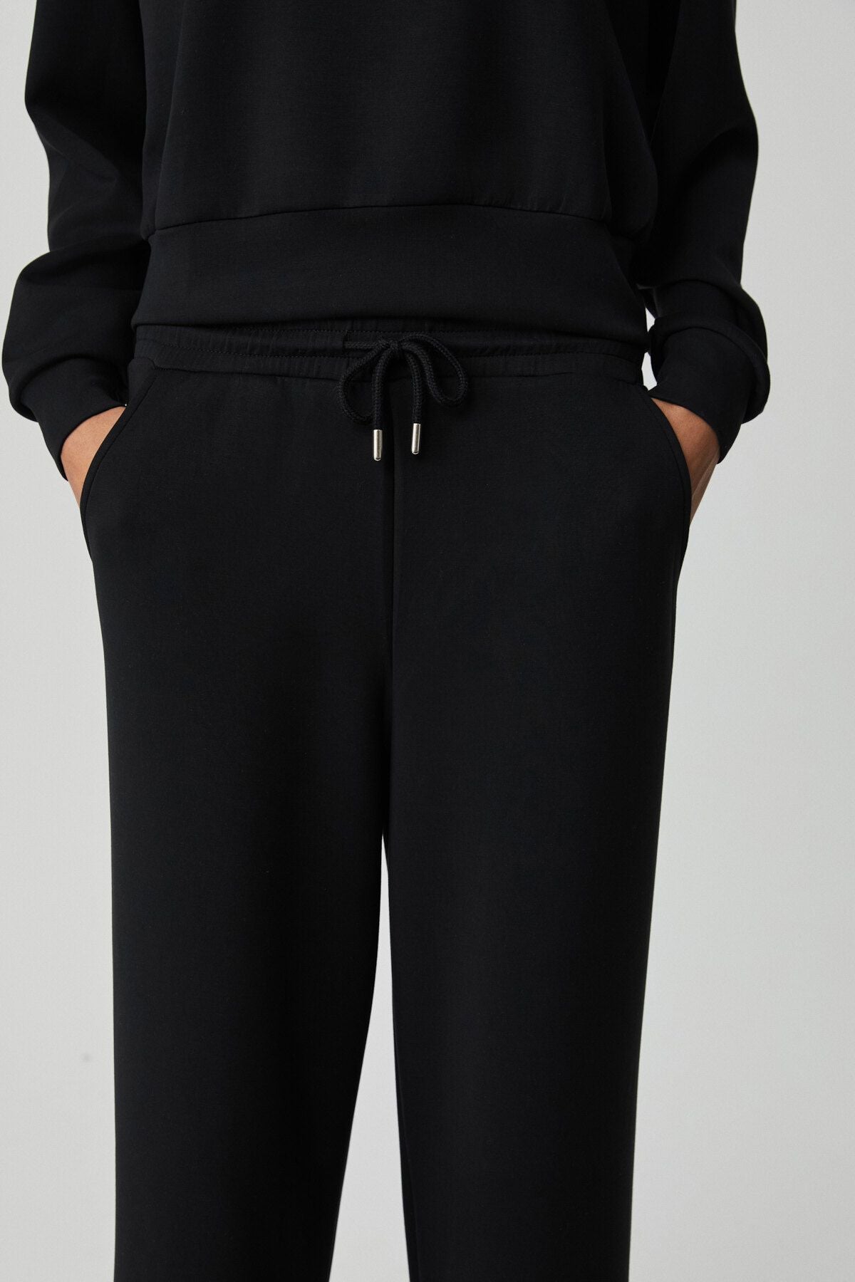 Women Soft Basic Black Tracksuit Set