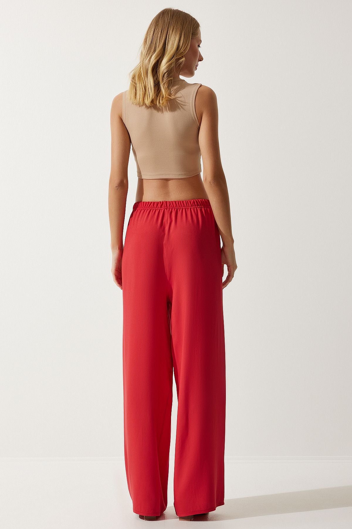 Woman Red Summer Viscose Palazzo Pants EN00610