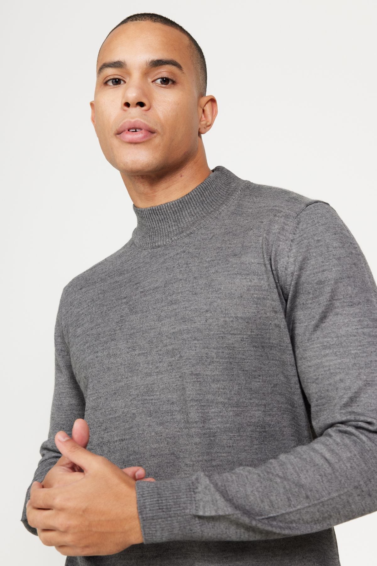 Standard Fit Normal Cut Full Fisherman Yaka Anthracite-Melanj knitwear sweater