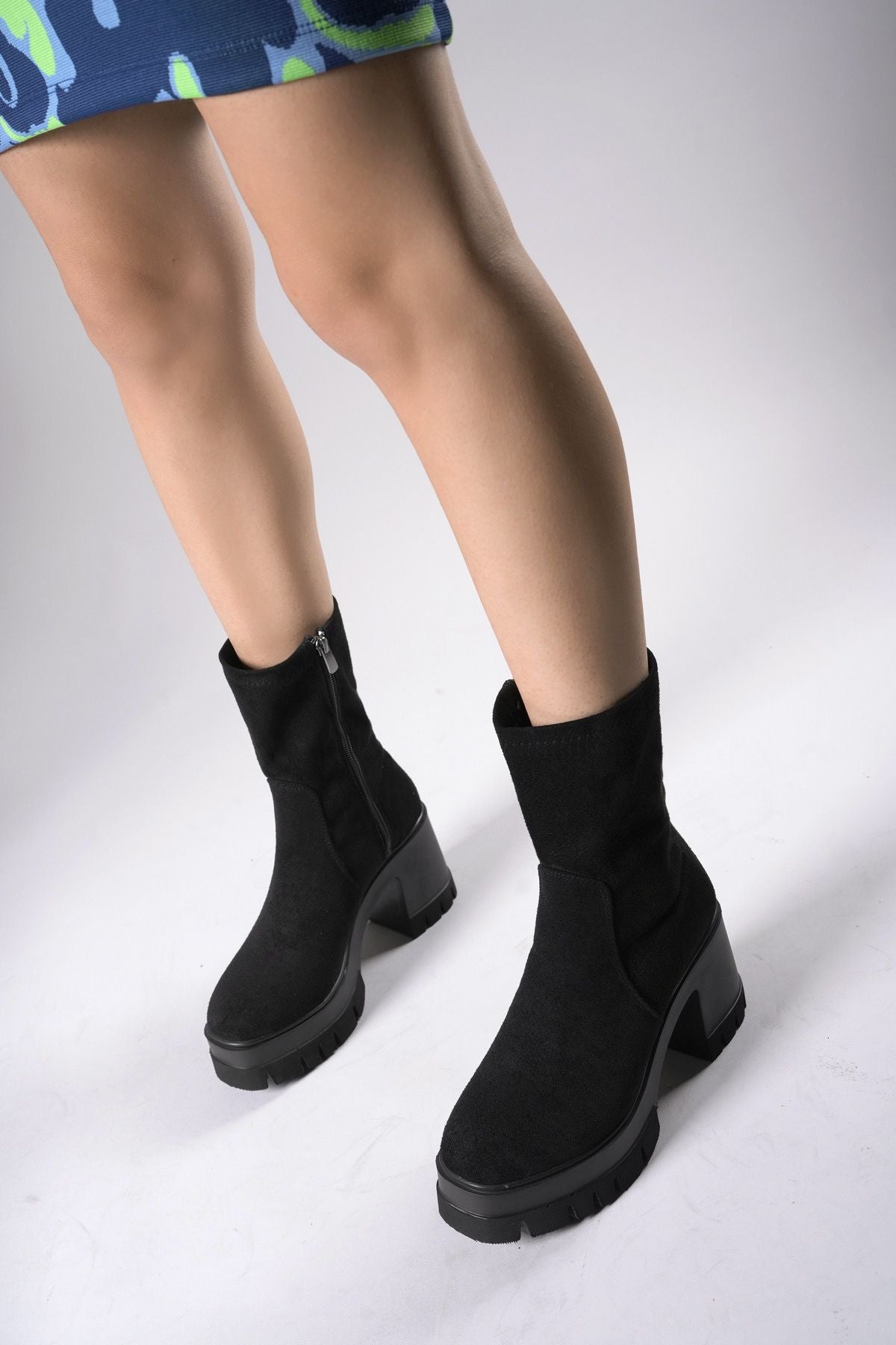 Female heeled stretch boots 0012634 black suede