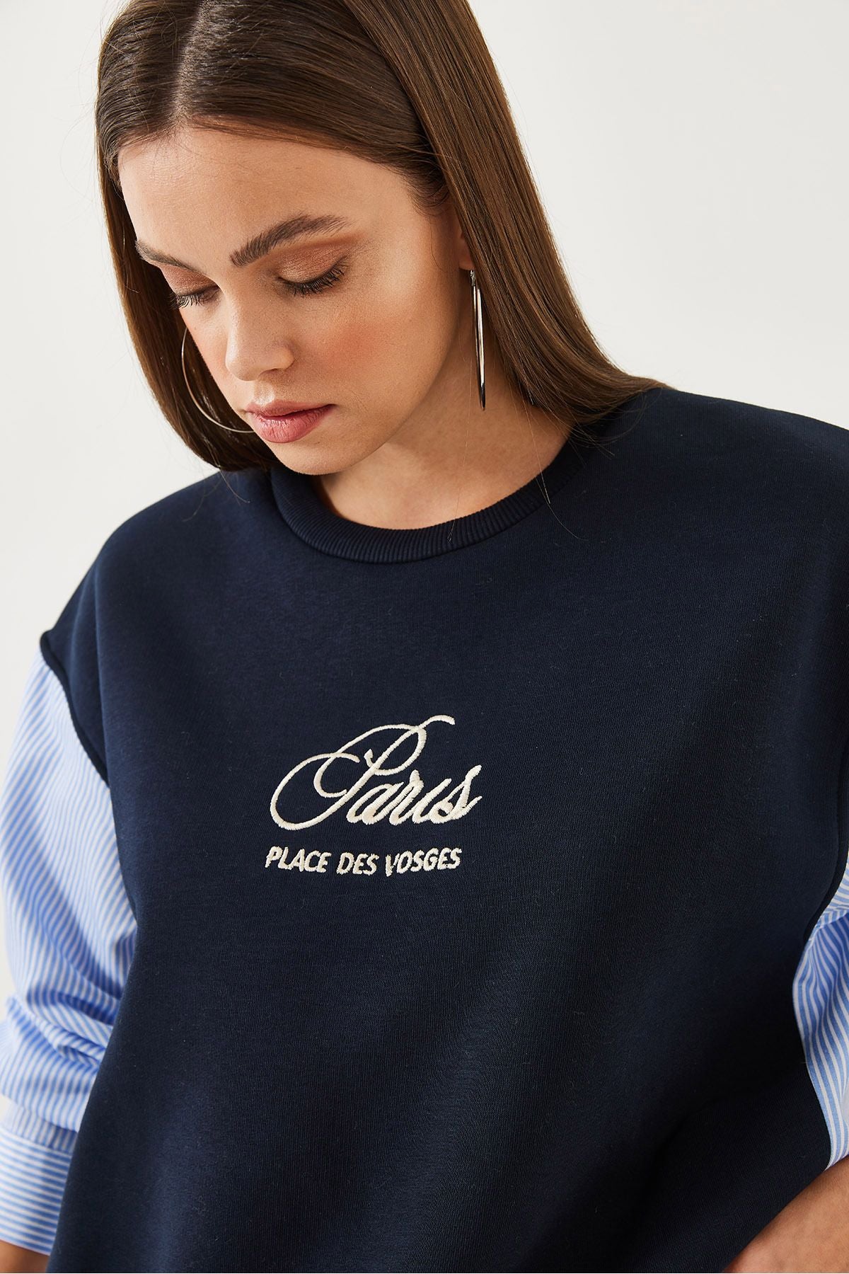 Female Bicycle Neckline Shirt Sleeve Switch 3 Yarn Sweatshirt 60351001