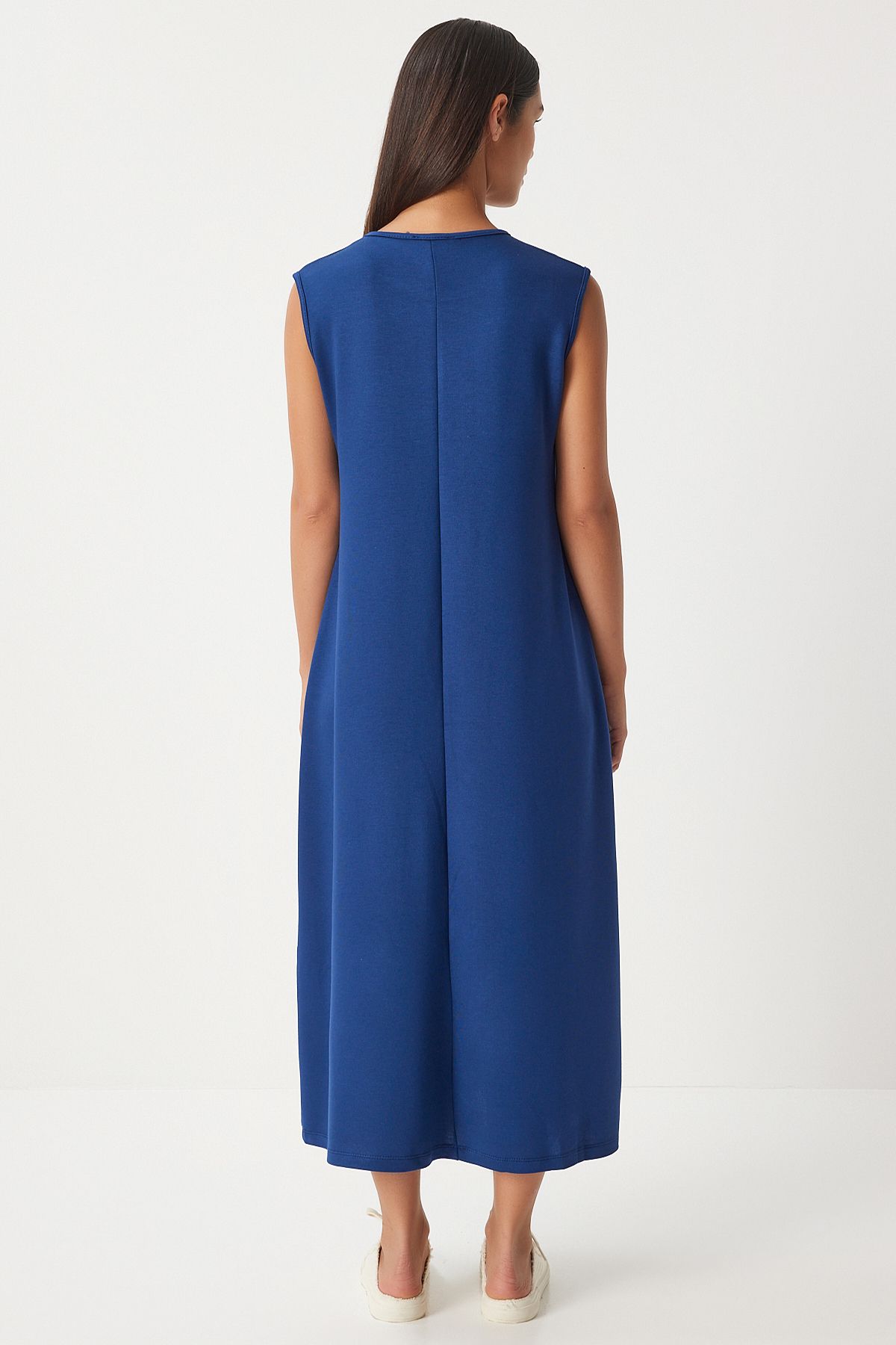 Woman Navy blue Sleeveless Summer Lycled Wrapped Knitting Dress BF00098
