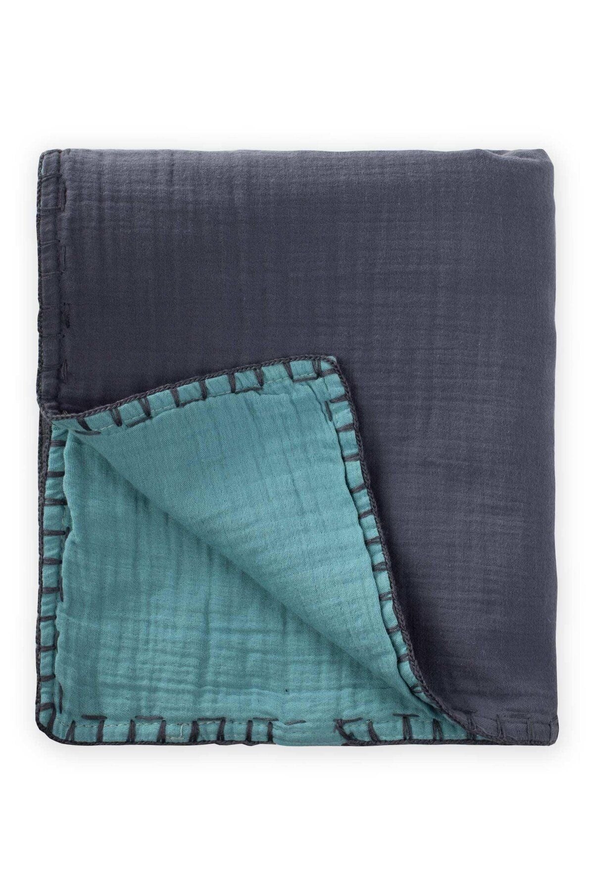 Muslin double -sided baby blanket (washed) 100x100 cm smoked turquoise turquoise